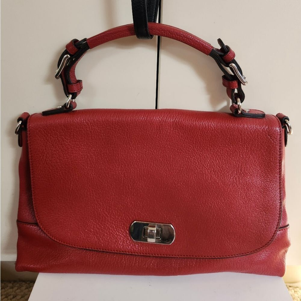 Marni Tomato Red Pebbled Leather Turn-Lock Envelope Satchel "Runway" Bag $1895